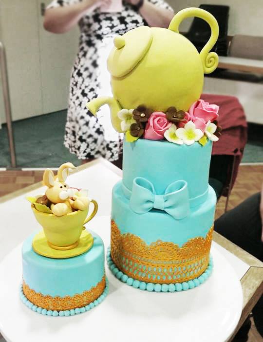 Easter bunny in a teacup with teapot cake by Charne Labotsky