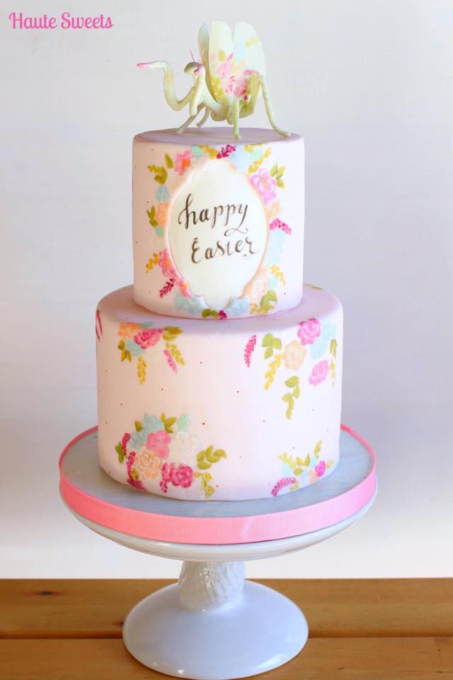 2 tier flower painted easter cake by Hiromi Greer