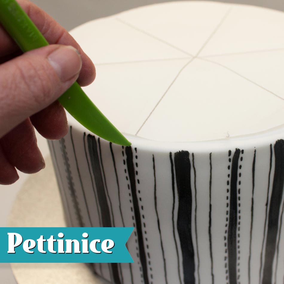 Create a template by folding circle as shown and marking the points on the cake for the swags.