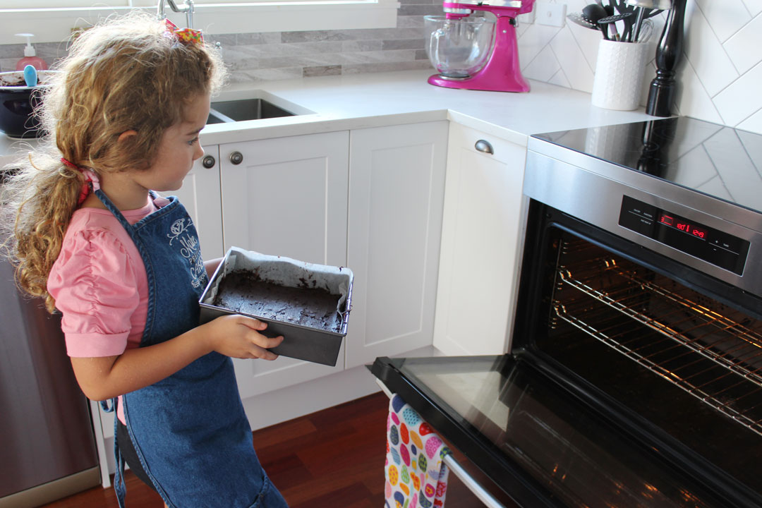 Time to put into the oven! Use the middle rack and keep an eye on the time.  Usually you will smell when it's nearly done!