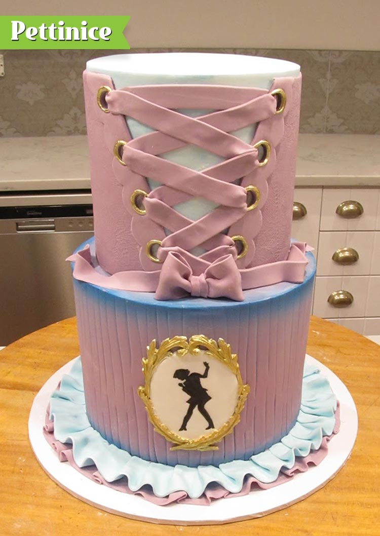 Optional:  Using your strip cutter again, cut 1 inch strips and ‘ruffle’ around the base of the bottom tier in alternate colours – purple and blue.