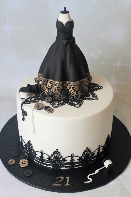 Black gown dress makers cake by Lisa McIntosh 
