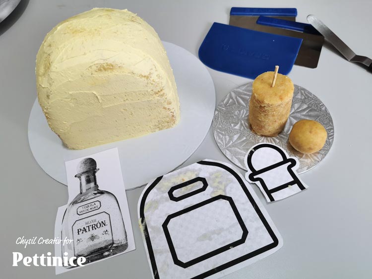 Use your cake scraps to shape a bottle top and cork.