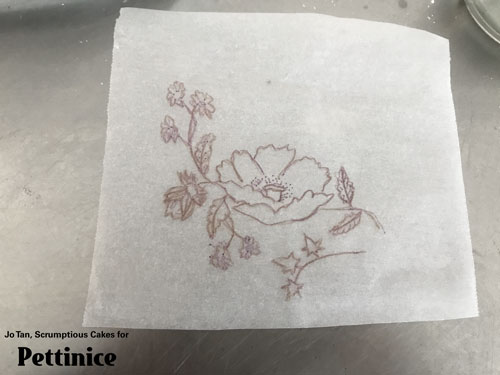 I traced the pattern off the real teapot onto baking paper.